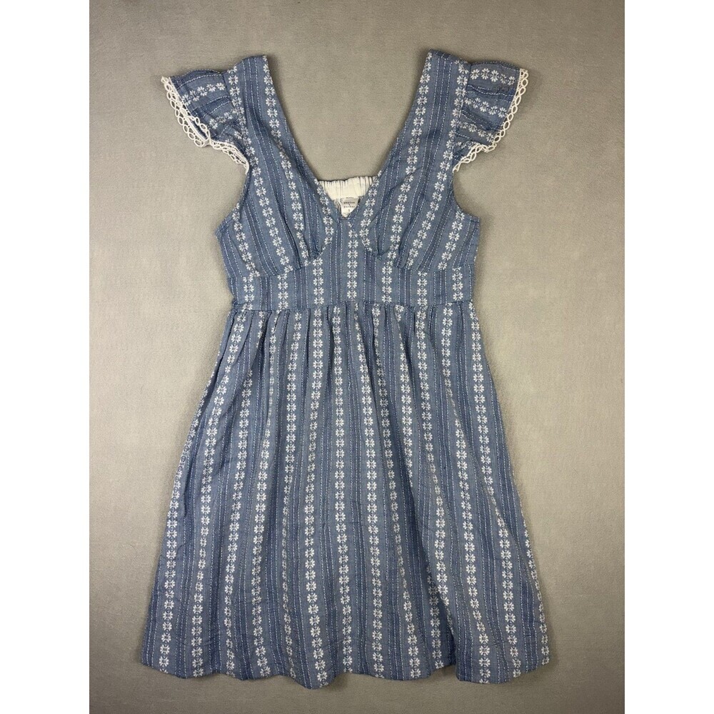 Peyton & Parker Blue White Floral Smocked A-Line Dress Women's Size S Lace Trim